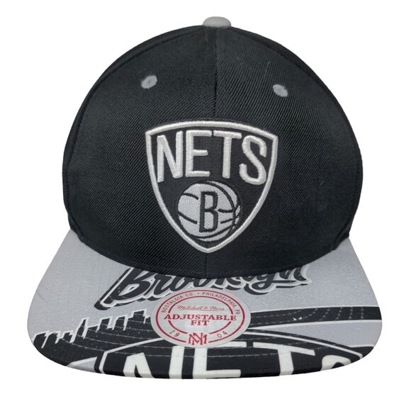 Mitchell & Ness Men's Snapback Hat Black Brooklyn Nets Embroidered Logo - Picture 1 of 9